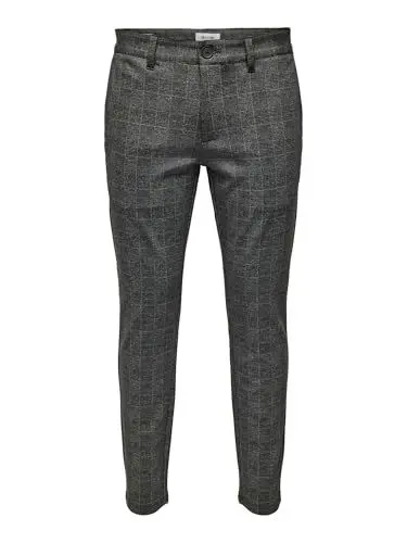 Produktbild: ONLY & SONS O&S Stoffhose Chino Elegante Business Pants Karierte Stretch Trousers Slim Fit Tapered Leg ONSMARK, Farben:Schwarz-2, Größe Hosen:27W / 32L, Beinlänge:L32