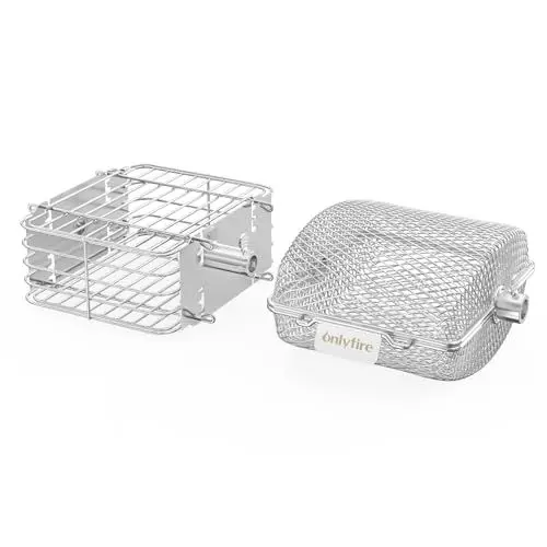Produktbild: Onlyfire Edelstahl Grillkorb Set für Drehspieß, Grilling Basket, Drehspießkorb für Gemüse, Fleisch, Pommes Frites, BBQ Grill Korb, Quadratisch+Rund, 2 Stück
