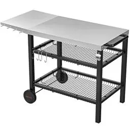 Produktbild: Onlyfire Grillwagen | Edelstahl Grilltisch mit großer Arbeitsfläche und Beistelltisch, Grill Beistelltisch Outdoor Grilltisch Outdoor Servierwagen Outdoor Garten Trolley für Outdoor, Garten
