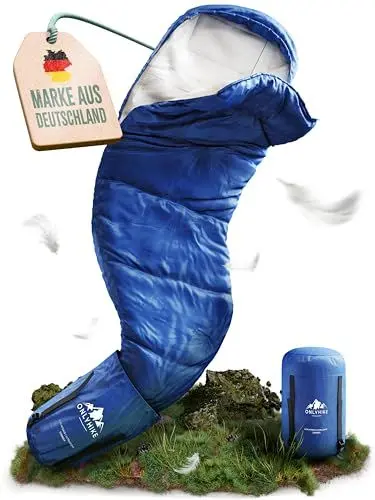 Produktbild: ONLYHIKE® Innovativer Sommerschlafsack kleines Packmaß & Ultraleicht (ab 750g) | Schlafsack Ultraleicht in Gr. M-XL | Mumienschlafsack Outdoor für erholsamen Schlaf beim Camping & Outdoor im Sommer