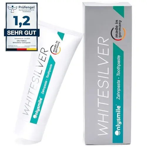 Produktbild: OnlySmile Zahnpasta mit Silber - Optimale Tägliche Zahnreinigung für empfindliche Zähne und Zahnfleisch, hochwirksamen Kariesschutz und Anti-Plaque, stärkt den Zahnschmelz und sorgt für frischen Atem