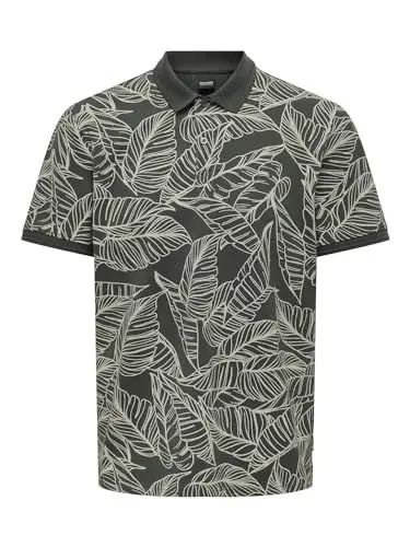 Produktbild: ONLY&SONS Herren Poloshirt Kurzarm Polokragen Baumwolle Hemd lässiges Shirt, Farben:Dunkelgrün, Größe:XXL