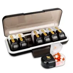 Produktbild: ONTERATE Wöchentlicher Pillen Organizer, AM PM Pillen Organizer 7 Tage 2 Mal am Tag, 14 Tage Abnehmbare Pillenhülle, Feuchtigkeitsbeständig, Große Reise Pillenbox für Vitamine, Fischöle (Schwarz+Weiß)