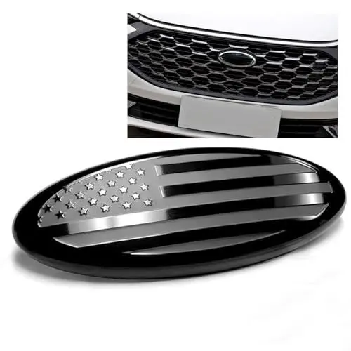 Produktbild: ontto 1 Stück 14.5cm Amerikanische Flagge Frontgrill Hinten Heckklappe Emblem Aufkleber Passt für Ford F150 F250 Explorer Ranger Focus Ecosport Abzeichen Heckklappe Ersatzabdeckung Zubehör Schwarz