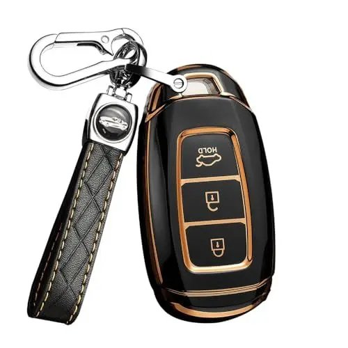 Produktbild: ontto Autoschlüssel Hülle Cover Passt für Hyundai i30 Ix35 Kona Encino Solaris Azera Grandeur Ig Accent Santa Fe 2018 2019?TPU Schlüsselbox Schlüsselhülle Schlüsselanhänger Schlüssel Schutz-Schwarz