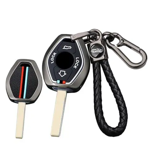 Produktbild: ontto Autoschlüssel Hülle Passt für BMW 7er X3 X5 E53 Z3 Z4 3er 5er E38 E39 E46 E83 E60 E61 E64 E84 M5 325i Metal Schutzhülle Schlüsselcover Zubehör Originalschlüssel Schlüsseletui 4 Tasten-A Schwarz