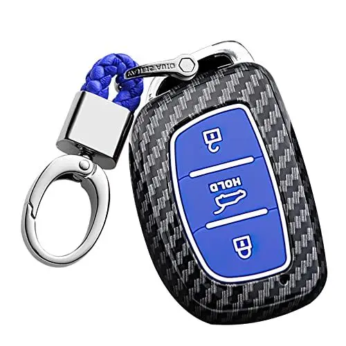 Produktbild: ontto Autoschlüssel Hülle Passt für Hyundai Tucson Sonata Fe Creta IX25 i10 i20 Verna Solaris Elantra Accent ABS Schutzhülle Schlüsselhülle Schlüsselanhänger Schlüsseletui Zubehör 3 Taste-A Blau