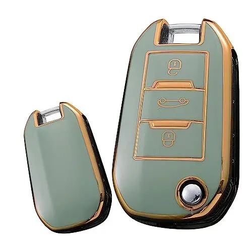 Produktbild: ontto Autoschlüssel Hülle Passt für Peugeot 208 3008 308 508 408 2008 307 4008 für Citroen C4 C3 C6 C8 für Opel Corsa Zafira TPU Schlüsselhülle Schutzhülle Schlüsselanhänger Schlüssel Etui-Gold Grün