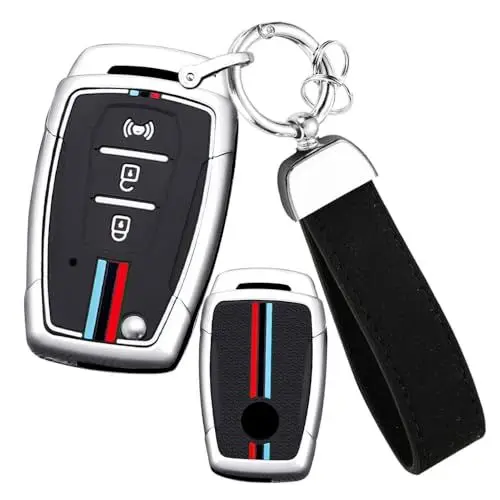 Produktbild: ontto Autoschlüssel Hülle Schlüsselhülle Passt für SsangYong Kyron 2 Sanka Actyon Korando Stavic Rexton Tivoli für Mahindra Metall Schutzhülle Schlüsselgehäuse Zubehör Schlüsseletui 3 Tasten-B Silber
