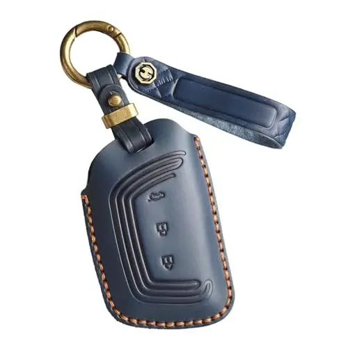 Produktbild: ontto Autoschlüsselhülle Cover Schlüsselanhänger Passt für Baojun E200 E300 RS3 RS5 RS7 RC5 RC6 RM5 RMC für Wuling Schutzhülle Schlüsselbox Schlüsseletui Echtleder Schlüsselhülle 3 Tasten-Blau