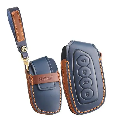 Produktbild: ontto Leder Autoschlüssel Hülle Cover Schlüsselhülle Schlüsseltasche Schutzhülle Schlüsselanhänger Passt für Great Wall Haval XY DARGO X-DOG 2023 2024 Zubehör Schlüsselloser Zugang 4 Tasten-Blau
