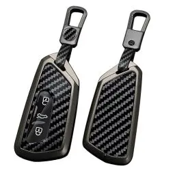 Produktbild: ontto Schlüsselhülle Autoschlüssel Hülle Cover Passt für VW Golf 8 GTI ID.3 ID.4 für Skoda Octavia Enyaq Seat Leon Tarraco 3 Tasten PVC Metall Schlüsseletui Schlüsselanhänger Auto Zubehör-A Schwarz