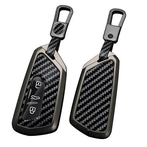 Produktbild: ontto Schlüsselhülle Autoschlüssel Hülle Cover Passt für VW Golf 8 GTI ID.3 ID.4 für Skoda Octavia Enyaq Seat Leon Tarraco 3 Tasten PVC Metall Schlüsseletui Schlüsselanhänger Auto Zubehör-A Schwarz