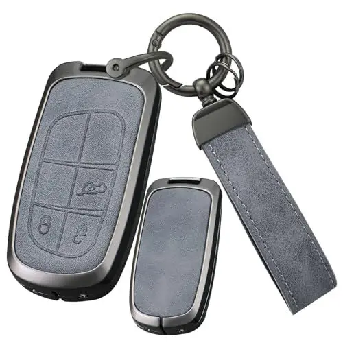 Produktbild: ontto Schlüsselhülle Autoschlüssel Hülle Passt für Jeep Grand Cherokee Renegade Chrysler Dodge Journey Dart Charger Ram für FIAT 500X Schlüsselcover Schutz Schlüsselgehäuse Autozubehör 3 Tasten Grau