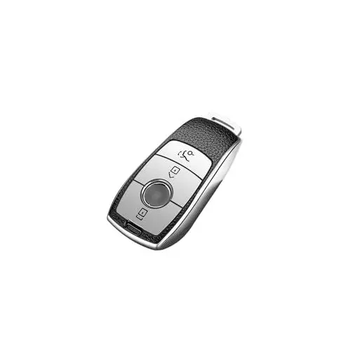 Produktbild: ontto Schlüsselhülle Autoschlüssel Hülle Passt für Mercedes Benz A C E S G Klasse GLC CLE CLA GLB GLS W177 W205 W213 W222 X167 AMG TPU Silikon Schlüsseletui Schutzhülle Schlüsselanhänger-Leder Silber