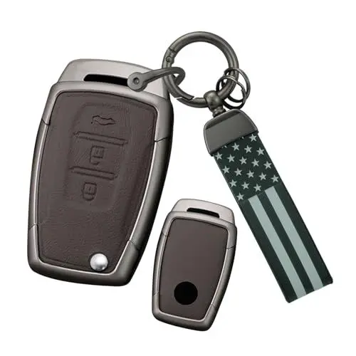 Produktbild: ontto Schlüsselhülle Fernbedienung Cover Etui Passt für SsangYong Korando Torres Tivoli für Mahindra Schlüsselloser Zugang Autoschlüssel Hülle Schlüsselanhänger Schlüsselbox 3 Tasten Zubehör-A Braun