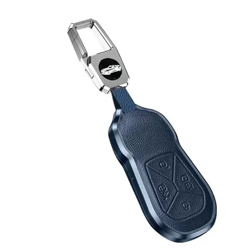 Produktbild: ontto Smart Schlüsselhülle Passt für Xiaopeng Xpeng P5 P7 G9 G3i 2021 2022 4 Tasten Metall Leder Autoschlüssel Hülle Schlüsselschutz Schlüsselcover Schlüsselbox Zubehör-Blau