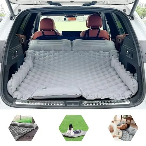 Produktbild: ONTYZZ Auto Matratze SUV Luftmatratze 2 Personen Luftbett für Reisen Camping Isomatte Selbstaufblasende Schlafmatten mit Fuß Pumpe & Kissen Aufblasbare Camping Bett 183 * 131 * 7CM