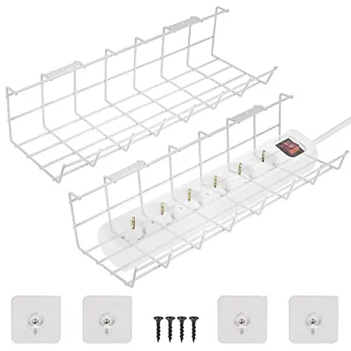Produktbild: ONVAYA® Kabelkanal Schreibtisch | Weiß | Halterung für einfaches Kabelmanagement | Kabelführung für PC und Fernseher | Organizer für Kabel, Netzteile, Mehrfachstecker | selbstklebend & schraubbar