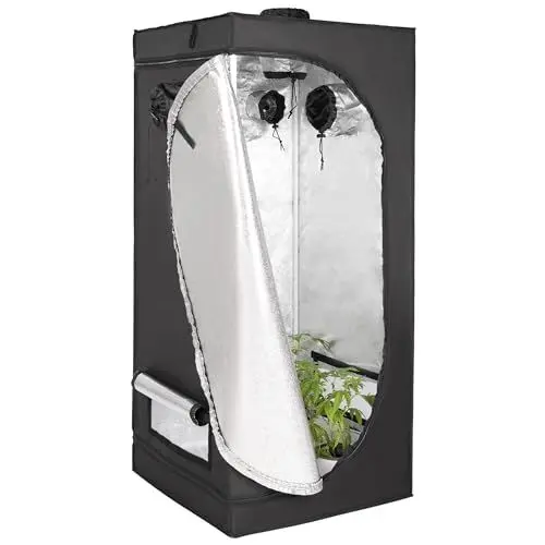 Produktbild: ONVAYA® Pflanzen-Zuchtzelt ǀ 80 x 80 x 160 cm ǀ lichtundurchlässig ǀ mit 5 Zugängen ǀ inkl. wasserfester Bodenschutzwanne ǀ einfacher Aufbau ǀ Indoor-Gewächshaus
