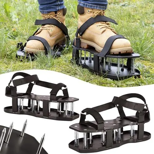 Produktbild: ONVAYA® Rasenlüfter-Schuhe ǀ Doppelsohle mit Federn ǀ passend für die Schuhgrößen 37 bis 47 ǀ mit verstellbarem Klettverschluss ǀ Nagelschuhe zur Rasenbelüftung