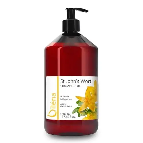 Produktbild: onzentriertes Johanniskrautöl: Gesichts- und Körperbehandlung, Entspannendes und Beruhigendes Massageöl, Natürliches Feuchtigkeits- und Hautpflegemittel - 500 ml