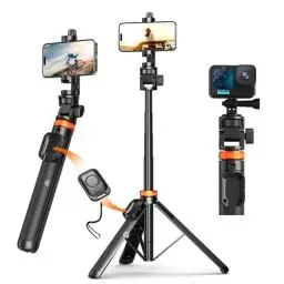 Produktbild: OOHHEE 158cm Handystativ mit Fernbedienung, Stativ für iPhone und Selfie-Stick, hochfeste Beine und ausziehbarer Rohrstativständer, Handy Stativ Ständer passend für iPhone/Samsung S22/Kamera