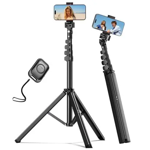 Produktbild: OOHHEE 168cm Handy Stativ mit Fernbedienung, Stativ für iPhone Selfie Stick, hochfeste Beine ausziehbarer Tube Stativ, Verriegelungsknopf Handystativhalter, für iPhone/Samsung S22/Android