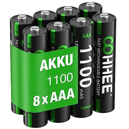 Produktbild: wiederaufladbare AAA Akkus 8 Stück, Micro AAA Akku, Typ NI-MH 1100mAh AAA Akkus, geringe Selbstentladung 1.2v AAA Batterien, mit Batterie Schutzbox
