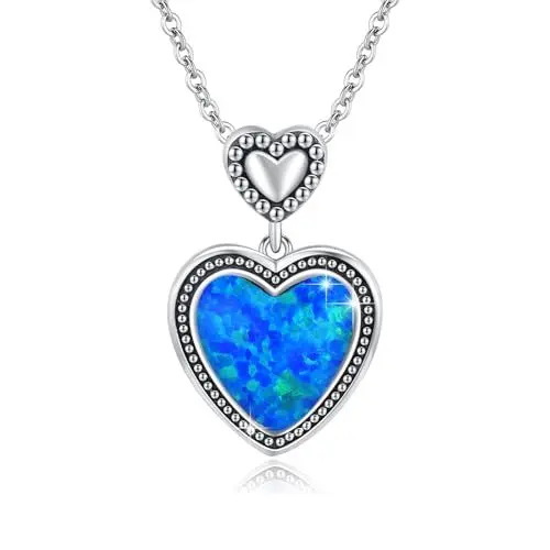 Produktbild: Opal Kette 925 Sterling Silber herz kette Damen Blauem Opal Anhänger Halskette Schmuck Geschenke für Frauen Kinder Mama Frau Freundin Tochter
