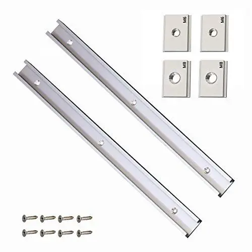 Produktbild: Opaltool 2 Stück 400mm T Track Schiene T-Slot Track Gehrungsschiene Set Aluminiumlegierung mit Selbstklebenden Schrauben, M8 Kunststoffgriff, M8 T-Schiene Gleitmuttern und M6 T-Schiene Gleitmuttern