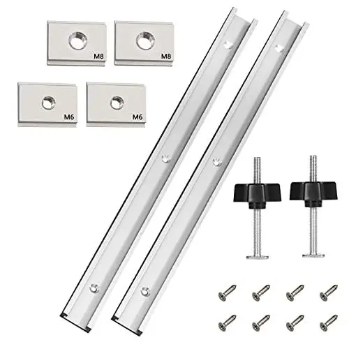 Produktbild: Opaltool 2 Stück 400mm T Track Schiene T-Slot Track Gehrungsschiene Set Aluminiumlegierung mit Selbstklebenden Schrauben, M8 T-Schiene Gleitmuttern und M6 T-Schiene Gleitmuttern