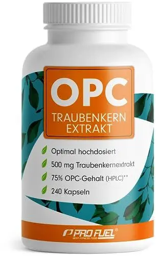 Produktbild: OPC Traubenkernextrakt - 240 Kapseln mit 75% reinem OPC je Kapsel - laborgeprüft (HPLC-Methode) mit Zertifikat: Echte 75% OPC Gehalt - 500 mg - 100% vegan