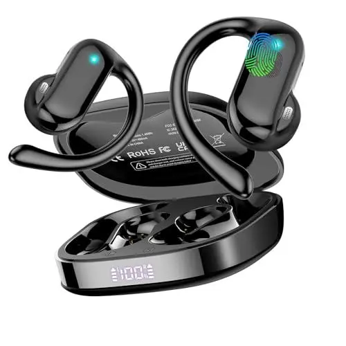 Produktbild: Open Ear Kopfhörer Bluetooth 5.4 HiFi Stereo, 2025 Kopfhörer Kabellos Bluetooth mit ENC Noise Cancelling Mic, 32 Std Ohrhörer mit Ohrhaken, IPX7 Wasserfest Sportkopfhörer für Laufen/Fitness/Reiten