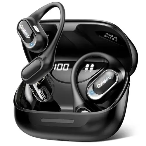 Produktbild: Open Ear Kopfhörer Bluetooth 5.4, kopfhörer kabellos bluetooth mit Mikrofon, 48Std Spielzeit ohrhörer bluetooth, Fester Halt, HiFi-Sound, Klare Anrufe, IPX7 Sport kopfhörer für Workout/Laufen, Schwarz