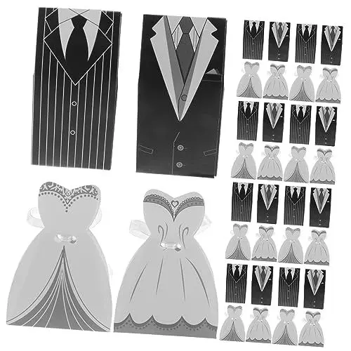 Produktbild: Operitacx 100St Geschenke für Brautjungfern Pralinenschachteln für die Braut und den Bräutigam Mini Geschenkboxen Babyparty danke Geschenke Kleid schmücken passen Smoking Partybedarf Papier