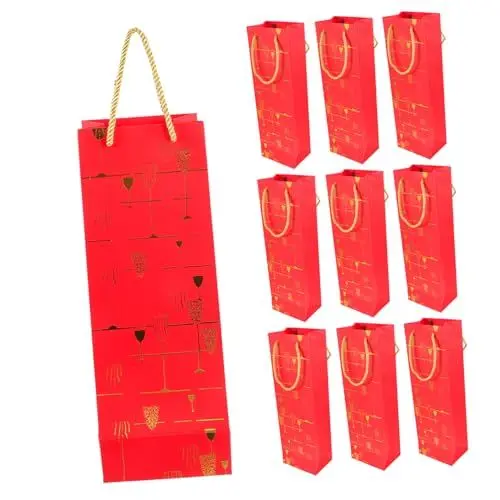 Produktbild: Operitacx 10St Heißgeprägte Rotwein-Papiertüte Weinbeutel weintasting Flasche Geschenktüten Tasche für Weinflaschen Einzelne Weinflaschentaschen Taschen für Weinflaschen Kraftpapier Packsack