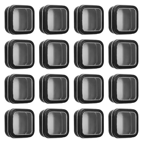 Produktbild: Operitacx 16St Quadratische Eisenboxen Mit Klarsichtdeckel, Kleine Aufbewahrungsdosen Für Schmuck, Kerzen, Süßigkeiten, Tee Und Gewürze, 5.8X5.8X2.5Cm
