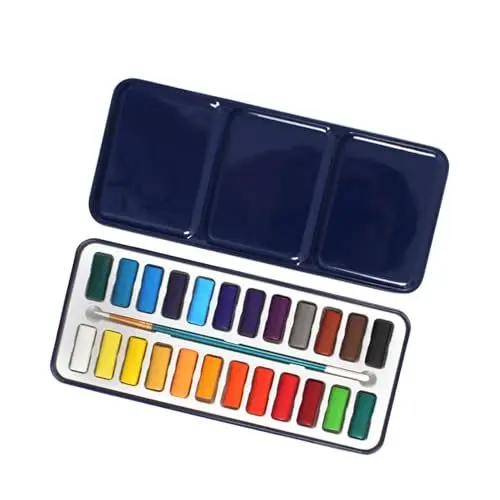 Produktbild: Operitacx 24Er Karton Aquarell-Kit Aquarellpinsel Aquarellfarbe Wasserfarbe malen Aquarell-Reiseset waschbar Aquarellzubehör Mini Aquarellfarben Aquarellstift einstellen Reisen Aquarell-Set