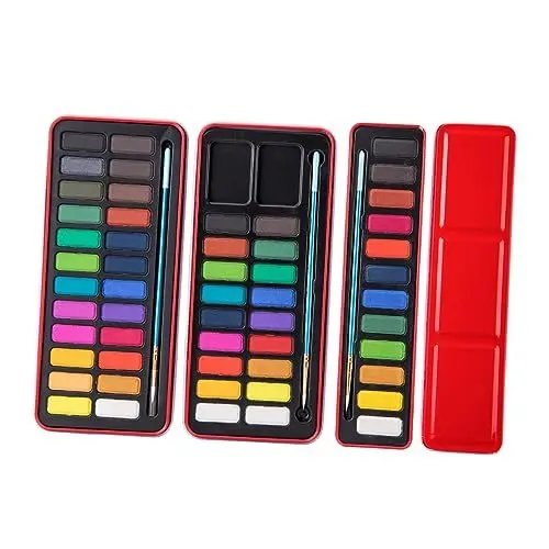 Produktbild: Operitacx 24Er Karton tragbares Aquarell-Kit Reise-Aquarell-Set Aquarell-Reiseset Anzug Aquarellpinsel Aquarellfarbe Pigment Aquarellzubehör fest einstellen Reisekit Aquarellfarben reisen