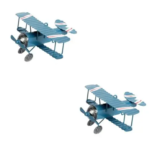 Produktbild: Operitacx 2St Modellflugzeug Spielzeug Schreibtisch- Doppeldecker-Modellstatue Wohnkultur Modelle schmiedeeiserne Flugzeuge Retro-Flugzeug- Metall schmücken Segelflugzeug