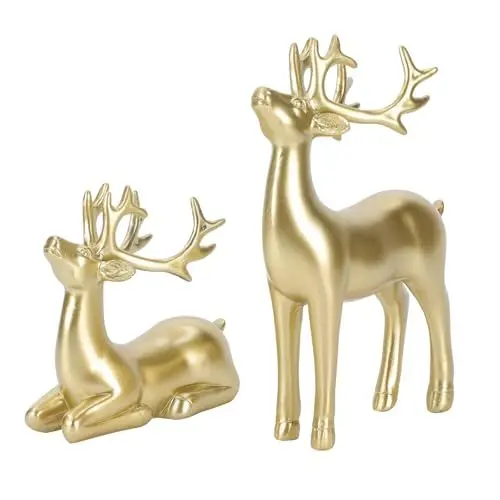 Produktbild: Operitacx 2Stück Lucky Hirsch Miniatur-Spielzeug-tortenaufsätze Rentier-weihnachtsdekor Haushaltsdekoration Wildtierfigur Tischdekoration Paar Hirschfigur Harz Gold Weihnachtshirsch Liebhaber