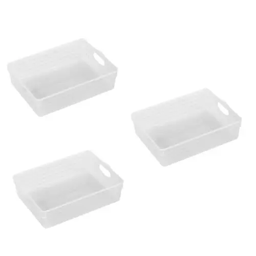 Produktbild: Operitacx 3stücke Plastik Aufbewahrungskorb Großer Organizer Mit Seitlichen Griffen Multifunktionale Box Für Dokumente Und Kleine Utensilien Für Büro Und Zuhause Weiß Große