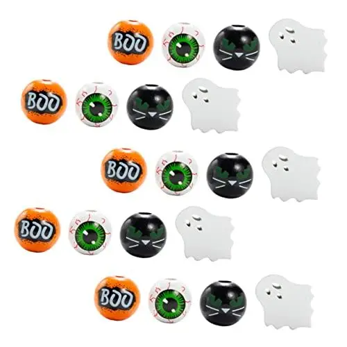 Produktbild: Operitacx 40 Stück Halloween Holzperlen Girlanden Perlen Farbige Perlen Halloween Bauernhaus Perlen Quasten Anhänger DIY Perlen Schmuck Halloween Lose Perlen Kreis Perlen Armband