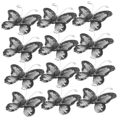 Produktbild: Operitacx 50 Stücke Schwarz Glitzernden Mesh Draht Schmetterling Decor für Hochzeitseinladungen