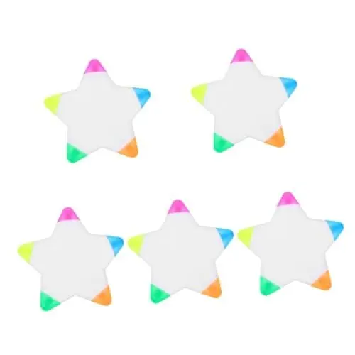 Produktbild: Operitacx 5stücke Multifunktionale Fünfzackige Stern-textmarker Bunte Fluoreszierende Marker Für Schule Büro Und -projekte Für Scrapbooking Und Notizen Geruchlos Und Tropffrei