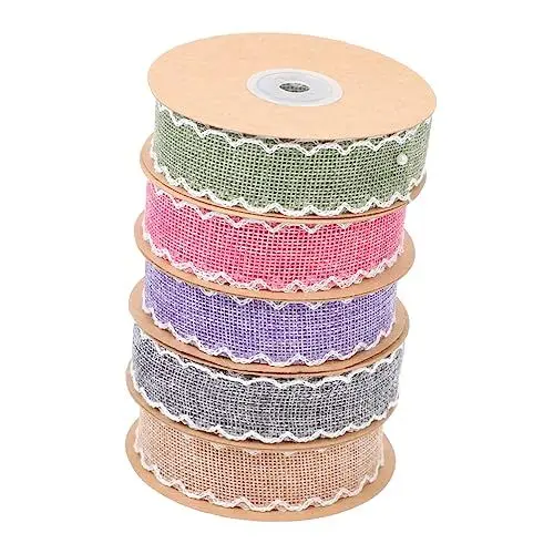 Produktbild: Operitacx 5 Rollen Hanfoptik gepolstert Hochzeitsgeschenkband Kuchendekorationen Baumwollband Bänder Dekor pinsetette klampen DIY Bastelband Bänder zum Verpacken von Geschenken Polyester