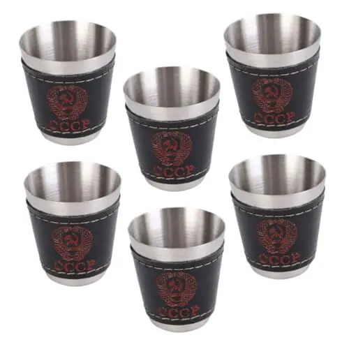 Produktbild: Operitacx 6 Stück Edelstahl-Schnapsbecher Schnapsglas Trinkgefäß mit Tragetasche, tragbare Weinbecher, Campingbecher, Picknick, Likörbecher, unzerbrechliche Metall-Shooter für Bar, Zuhause, Restaurant