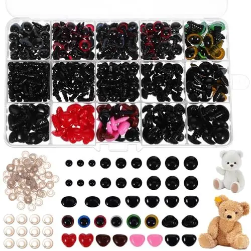 Produktbild: Operitacx 793 Stück Sicherheitsaugen Und Sicherheitsnasen Zum Häkeln 5–14 Mm Bunte Sicherheitsaugen Und Nasen Aus Kunststoff In Verschiedenen Größen Für Puppen Plüschtiere Und