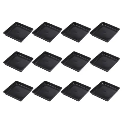 Produktbild: Operitacx Blumentopf Untersetzer Eckig Sukkulenten Topf Untersetzer Quadratisch Schwarz Kunststoff Teller 12 Stück 12cm Desktop Boden Pflanztopf Zimmerpflanzen Pflanzen Blumen Untertassen